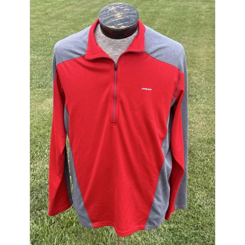 Patagonia Capilene 3 Pullover Mens Large‎ Red Gray 1/4 Zip Long Sleeve Baselayer